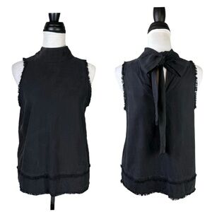 Cloth & Stone Black Cotton Sleeveless Top with fray hem and back bow, Sz M